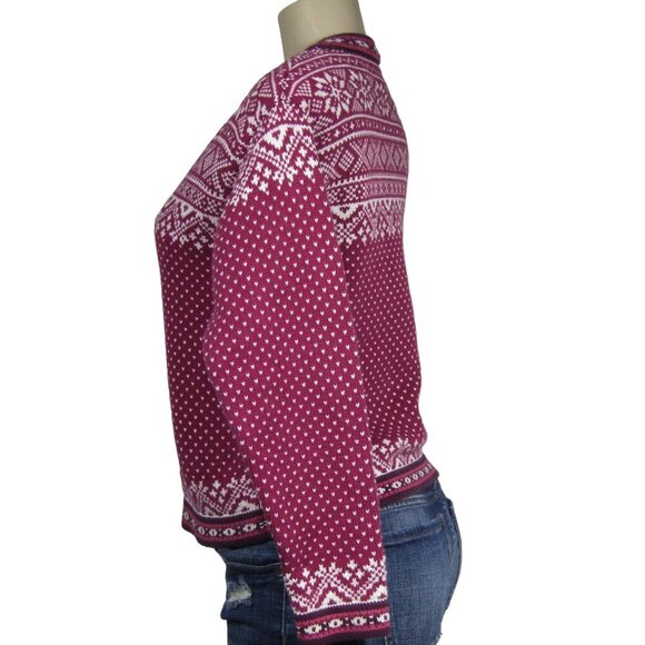 FAIR ISLE Nordic  S M Henley Ski Sweater Pullover Birdseye Cropped Snowflake - Picture 4 of 9